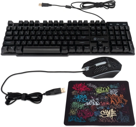 Клавиатура + мышь Оклик 400GMK клав:черный мышь:черный USB LED (1546779)