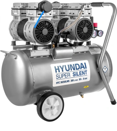 Компрессор поршневой Hyundai HYC 30250LMS безмасляный 300л/мин 50л 2000Вт серебристый/черный