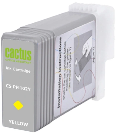 Картридж струйный Cactus CS-PFI102Y PFI-102Y желтый (130мл) для Canon IP iPF500/iPF600/iPF700/MFP M40/iPF765/LP17/LP24
