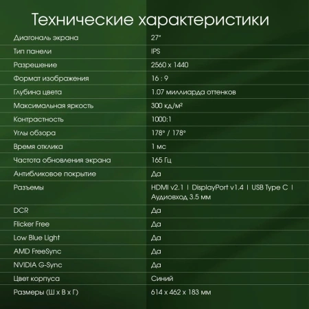 Монитор Digma Pro 27" Art L IPS 2K син 2ms HDMI DP USB M/M 165Hz 300cd Ex
