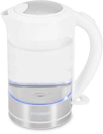 Чайник Hyundai HYK-G9990 1.5л. 2000Вт белый/серебристый (стекло)