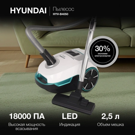 Пылесос Hyundai HYV-B4050 800Вт белый/бирюзовый (в компл.:1мешок)