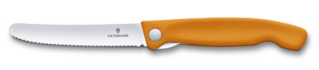 Нож кухонный Victorinox Swiss Classic (6.7836.F9B) стальной для овощей лезв.110мм серрейт. заточка оранжевый блистер