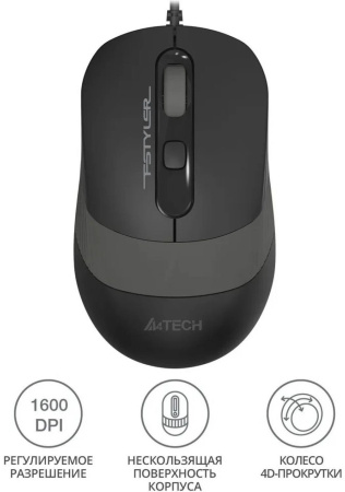 Мышь A4Tech Fstyler FM10S черный/серый оптическая 1600dpi silent USB 3but (FM10S USB GREY)