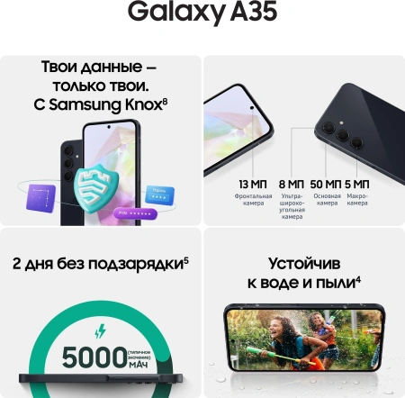 Смартфон Samsung Galaxy A35 5G SM-A356E 128Gb 8Gb темно-синий 3G 4G 2Sim 6.6" AMOLED 1080x2340 And14