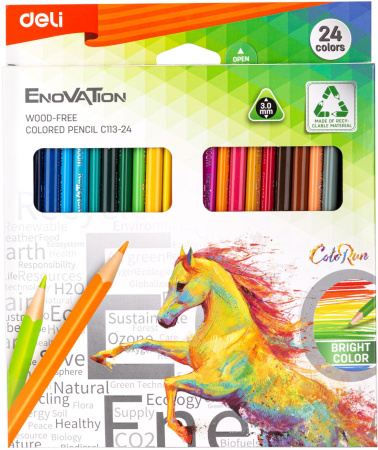 Карандаши цв. Deli EC113-24 Enovation трехгран. пластик 24цв. коробка/европод. (24шт)
