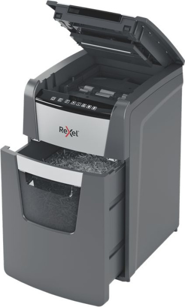 Шредер Rexel Optimum AutoFeed 150X черный с автоподачей (секр.P-4) фрагменты 150лист. 44лтр. скрепки скобы пл.карты