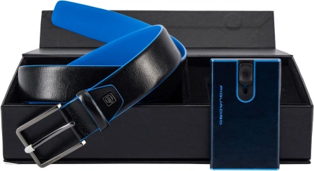 Набор подарочный мужской Piquadro Blue Square CUBOX15B2R/BLU2 ремень/чехол для кредитных карт синий натур.кожа