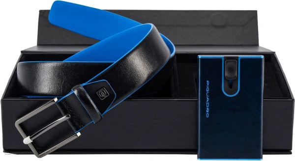 Набор подарочный мужской Piquadro Blue Square CUBOX15B2R/BLU2 ремень/чехол для кредитных карт синий натур.кожа