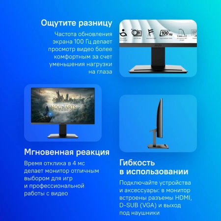 Монитор MSI 21.45" Pro MP223 черный VA LED 1ms 16:9 HDMI 250cd 178гр/178гр 1920x1080 100Hz VGA FHD 2.4кг