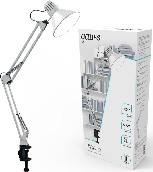 Светильник Gauss GT0011 настольный на струбцине E27 белый 60Вт