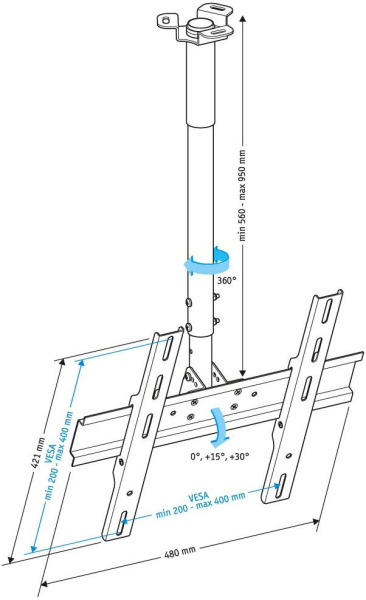 Кронштейн для телевизора Holder PR-101-B черный 32"-65" макс.60кг потолочный фиксированный