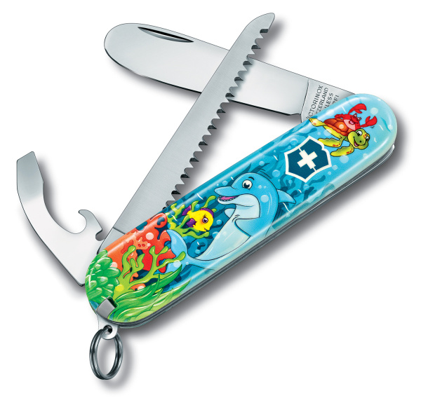 Нож перочинный Victorinox My First Victorinox Dolphin Edition (0.2373.E1) 84мм 9функц. голубой/рисунок карт.коробка