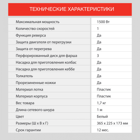 Мясорубка Starwind SMG3120 1500Вт белый
