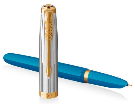 Ручка перьев. Parker 51 Premium (CW2169078) Turquoise GT F сталь нержавеющая подар.кор.