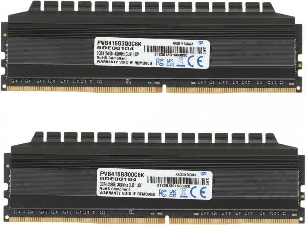 Память DDR4 2x8Gb 3000MHz Patriot PVB416G300C6K Viper 4 Blackout RTL Gaming PC4-24000 CL16 DIMM 288-pin 1.35В dual rank с радиатором Ret