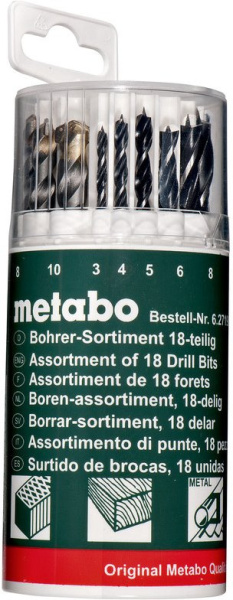 Набор сверл Metabo 627190000 по мет/камн/дер (18пред.) для шуруповертов/дрелей