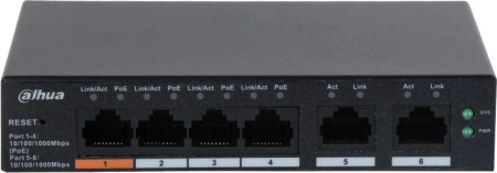 Коммутатор Dahua DH-CS4006-4GT-60 (L2) 4x1Гбит/с 2xКомбо(1000BASE-T/SFP) 60W управляемый