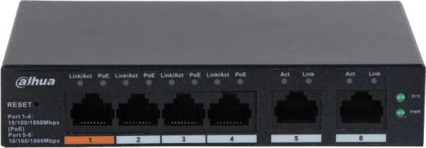 Коммутатор Dahua DH-CS4006-4GT-60 (L2) 4x1Гбит/с 2xКомбо(1000BASE-T/SFP) 60W управляемый