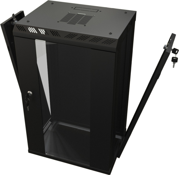 Шкаф коммутационный Hyperline (TDB-6U-GP-RAL9004) настенный 6U 390x300мм пер.дв.стекл задн.дв.спл.ст