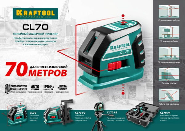 Нивелир лазерн. Kraftool 34660 цв.луч. красный 3луч.