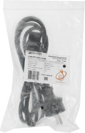 Шнур питания Lanmaster LAN-PP13/SH-1.8-BK (упак.:1шт) 1м черный