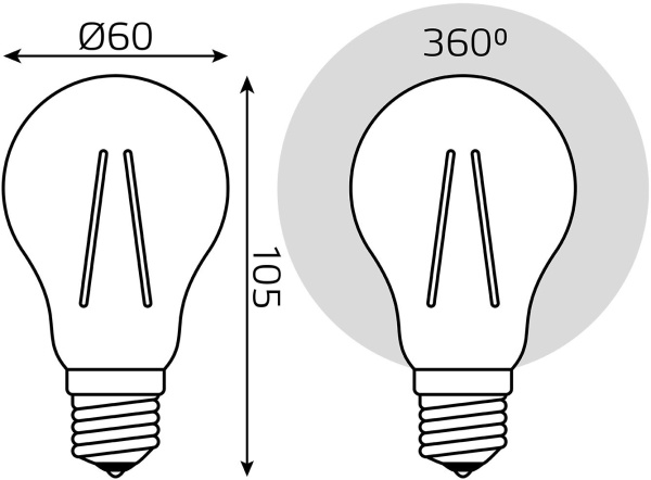 Лампа филам. Gauss Filament A60 6Вт цок.:E27 груша 220B 4100K св.свеч.бел.нейт. (упак.:1шт) (102802206)