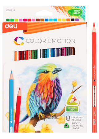 Карандаши цв. Deli Color Emotion EC00210 трехгран. липа 18цв. коробка/европод.
