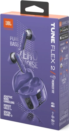 Гарнитура вкладыши JBL Tune Flex 2 Ghost Edition прозрачный/фиолетовый беспроводные bluetooth в ушной раковине (JBLTFLEX2GMAE)