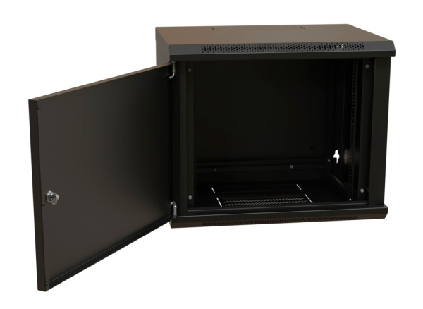 Шкаф коммутационный WRline (WR-TW-1545-SR-RAL9004) настенный 15U 600x450мм пер.дв.металл 2 бок.пан. направл.под винты 60кг черный 370мм 775мм IP20 сталь