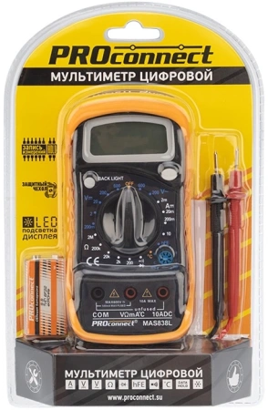 Мультиметр PROconnect MAS838L DT858L цифровой черный/желтый (13-3022)