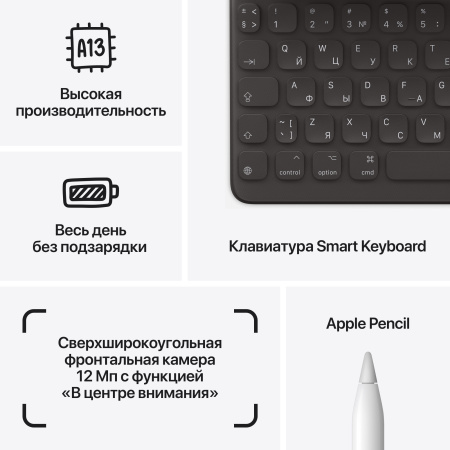 Планшет Apple iPad 2021 A2602 A13 Bionic 6С RAM3Gb ROM256Gb 10.2" IPS 2160x1620 iOS серый космос 8Mpix 12Mpix BT WiFi 10hr