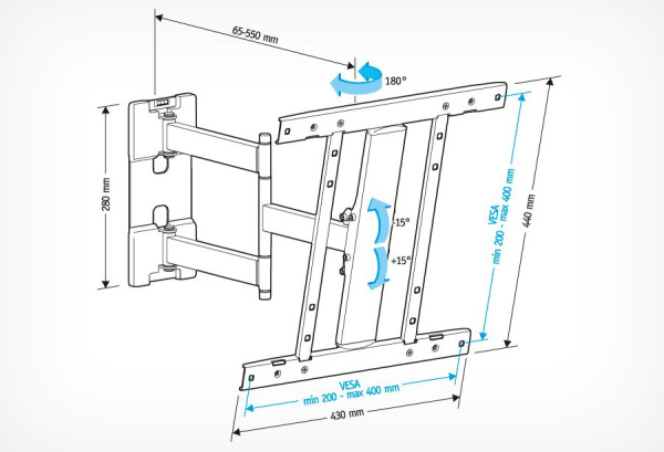 Кронштейн для телевизора Holder LCD-SU4601-B черный 26"-50" макс.35кг настенный поворот
