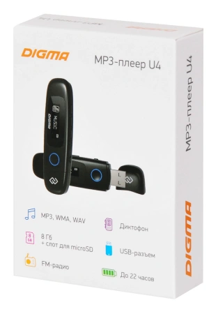 Плеер Flash Digma U4 8Gb черный/0.91"/FM/microSDHC