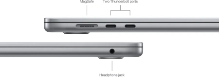 Ноутбук Apple MacBook Air A3114 M3 8 core 16Gb SSD256Gb/10 core GPU 15.3" Liquid Retina (2880x1864) Mac OS grey space WiFi BT Cam (MC9D4LL/A)