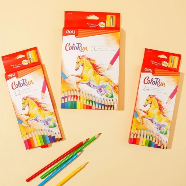 Карандаши цв. Deli EC132-12 ColoRun трехгран. дерево 12цв. коробка/европод.