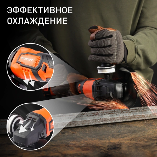 Углошлифовальная машина Patriot AG 125 Li UES 10000об/мин рез.шпин.:M22.2 d=125мм