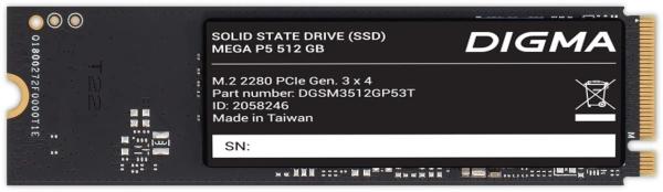 Накопитель SSD Digma PCIe 3.0 x4 512GB DGSM3512GP53T Mega P5 M.2 2280