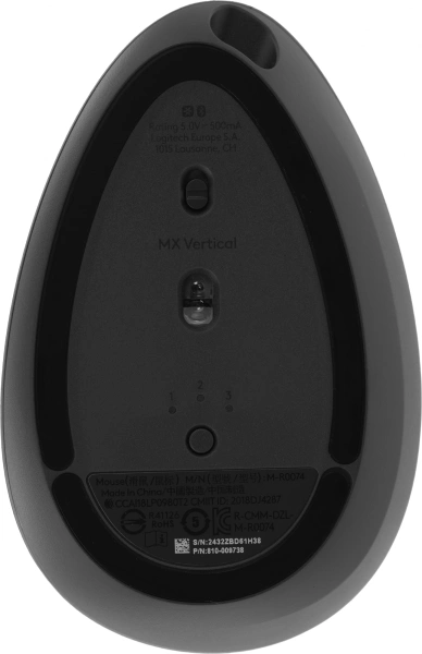 Мышь Logitech MX Vertical черный/черный оптическая 4000dpi беспров. BT/Radio USB 6but (910-005451)