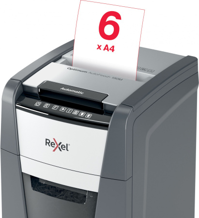 Шредер Rexel Optimum AutoFeed 150M черный с автоподачей (секр.P-5) фрагменты 150лист. 44лтр. скрепки скобы пл.карты
