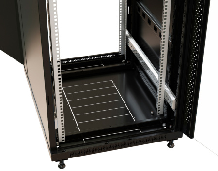 Шкаф коммутационный WRline (WR-TT-2766-AS-RAL9004) напольный 27U 600x600мм пер.дв.стекл задн.дв.стал.лист 2 бок.пан. направл.под винты 800кг черный 510мм 1388мм IP20 сталь