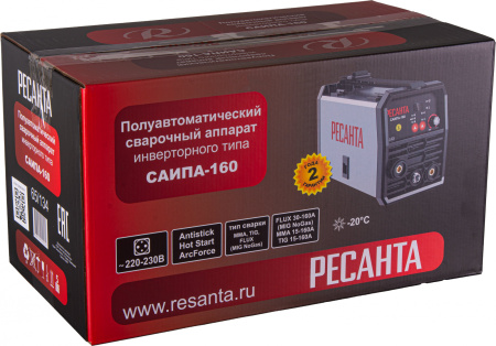 Сварочный аппарат Ресанта САИПА-160 инвертор FLUX/MIG-MAG 6.2кВт