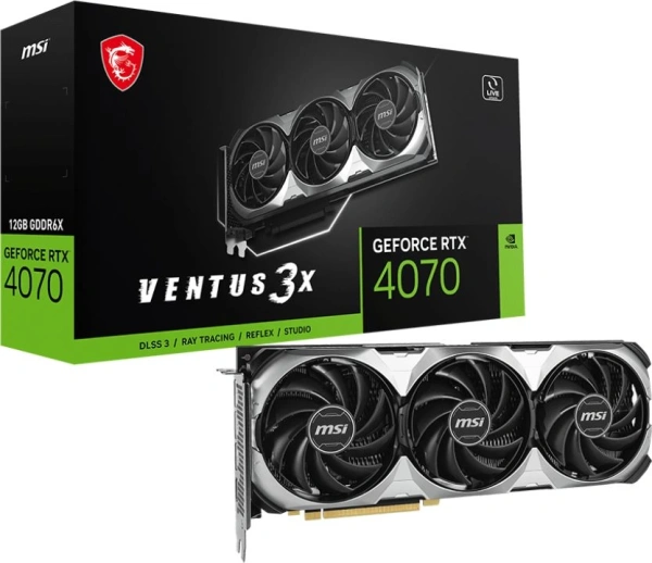 Видеокарта MSI PCI-E 4.0 RTX 4070 VENTUS 3X E 12G NVIDIA GeForce RTX 4070 12Gb 192bit GDDR6X 2475/21000 HDMIx1 DPx3 HDCP Ret
