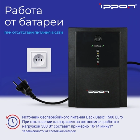 Источник бесперебойного питания Ippon Back Basic 1500 Euro 900Вт 1500ВА черный