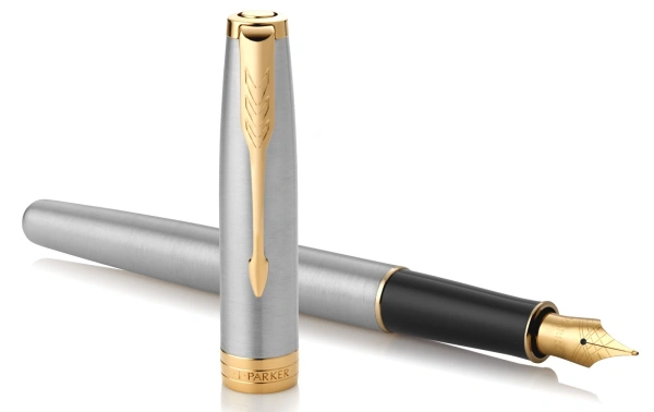 Ручка перьев. Parker Sonnet Core F527 (CW1931504) Stainless Steel GT F сталь нержавеющая подар.кор.