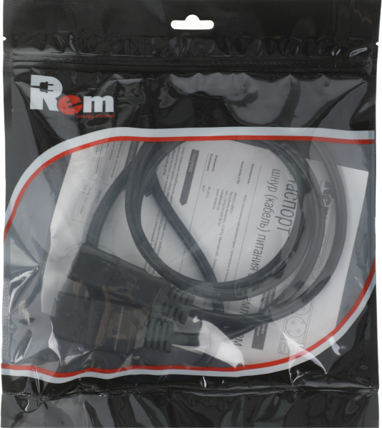 Шнур питания Rem R-16-Cord-C19-C20-1.8 C19-C20 проводник.:3x1мм2 1.8м 220В 16А (упак.:1шт) черный