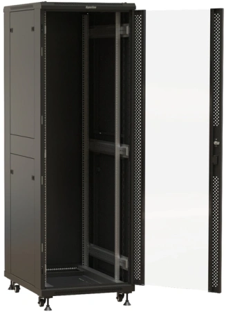 Шкаф серверный Hyperline TTBR-3268-AS-RAL9004 напольный 32U 600x800мм пер.дв.перфор. задн.дв.спл.стал.лист 2 бок.пан. 1000кг черный 710мм 94.5кг 1610мм IP20 сталь