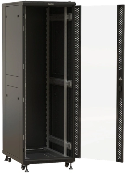 Шкаф серверный Hyperline TTBR-3268-AS-RAL9004 напольный 32U 600x800мм пер.дв.перфор. задн.дв.спл.стал.лист 2 бок.пан. 1000кг черный 710мм 94.5кг 1610мм IP20 сталь