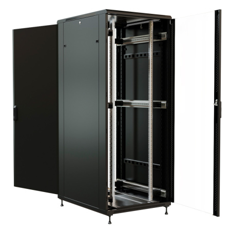 Шкаф коммутационный WRline (WR-TT-4288-AS-RAL9004) напольный 42U 800x800мм пер.дв.стекл задн.дв.стал.лист 2 бок.пан. 800кг черный 710мм 2055мм IP20 сталь
