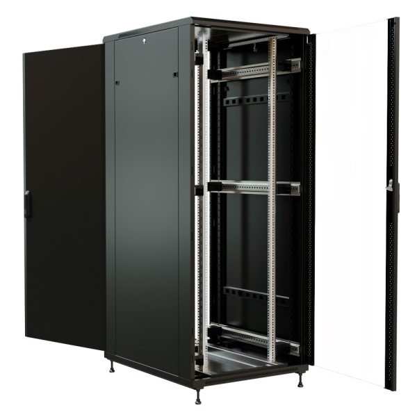 Шкаф коммутационный WRline (WR-TT-4288-AS-RAL9004) напольный 42U 800x800мм пер.дв.стекл задн.дв.стал.лист 2 бок.пан. 800кг черный 710мм 2055мм IP20 сталь